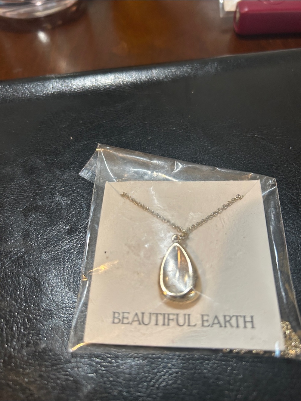 Silver Teardrop Pendant Necklace - Clear Stone